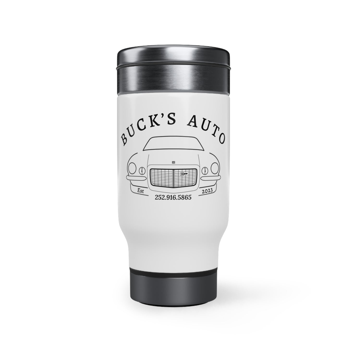 bucks Auto Stainless Steel Travel Mug with Handle, 14oz